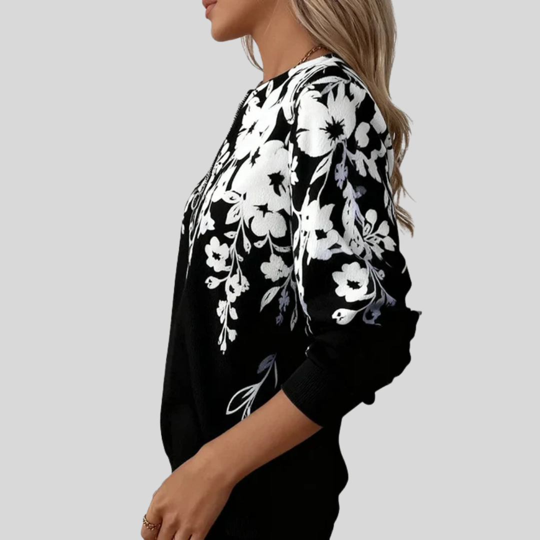 Sweat à capuche zippé à motif floral cramoisi