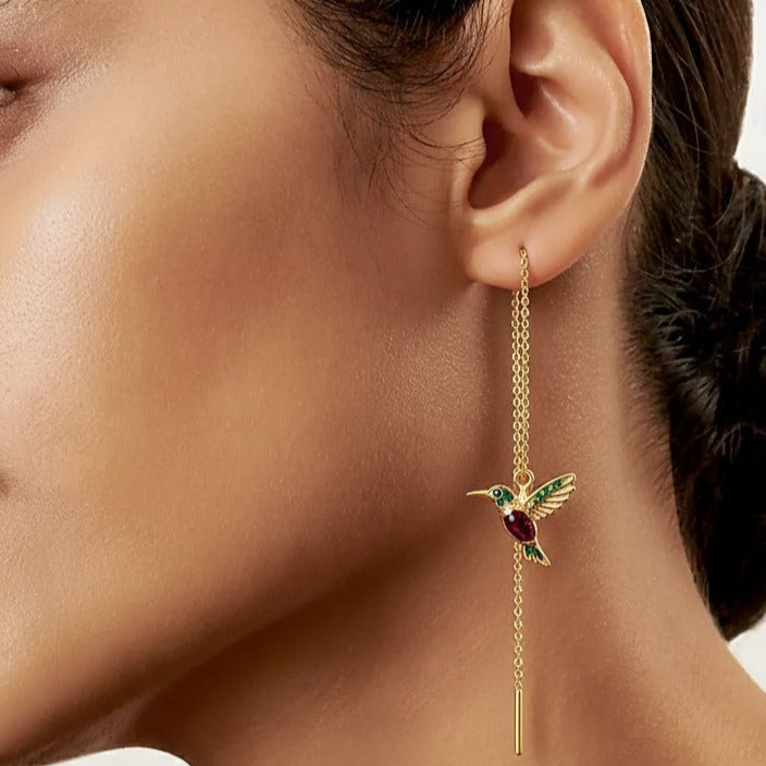 Boucles d'oreilles colibri en émail et zirconia