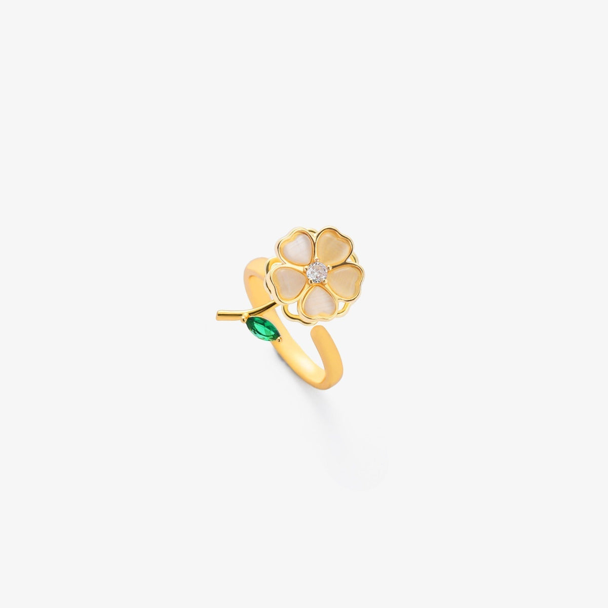 Émeraude Fleur Feuille Tourbillon Bague en Or