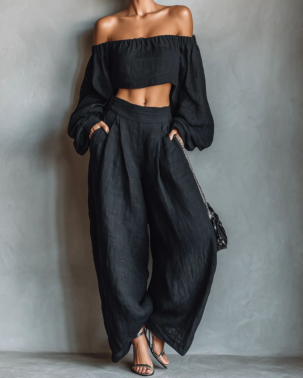 Tess™ || Off-Shoulder-Ausschnitt-Set mit weiter Hose