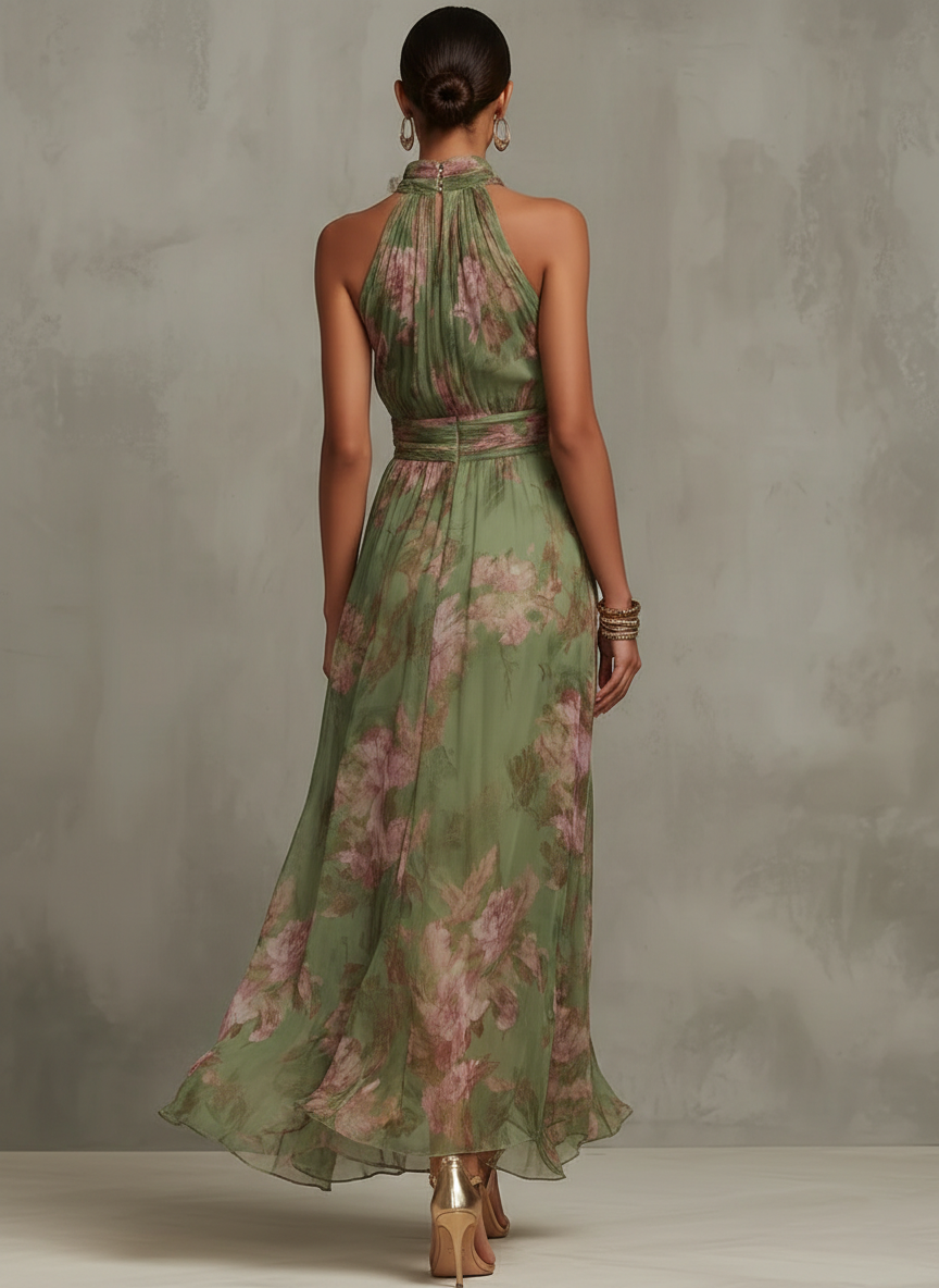 Florine™ | Grünes Maxi-Kleid mit Blumendruck