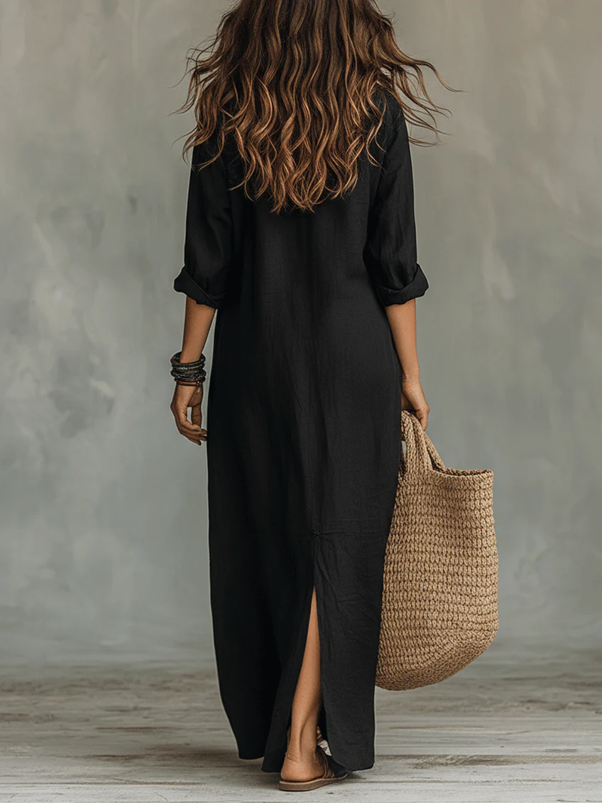 Soline™ | Fließendes grünes Maxi-Kleid mit Knöpfen