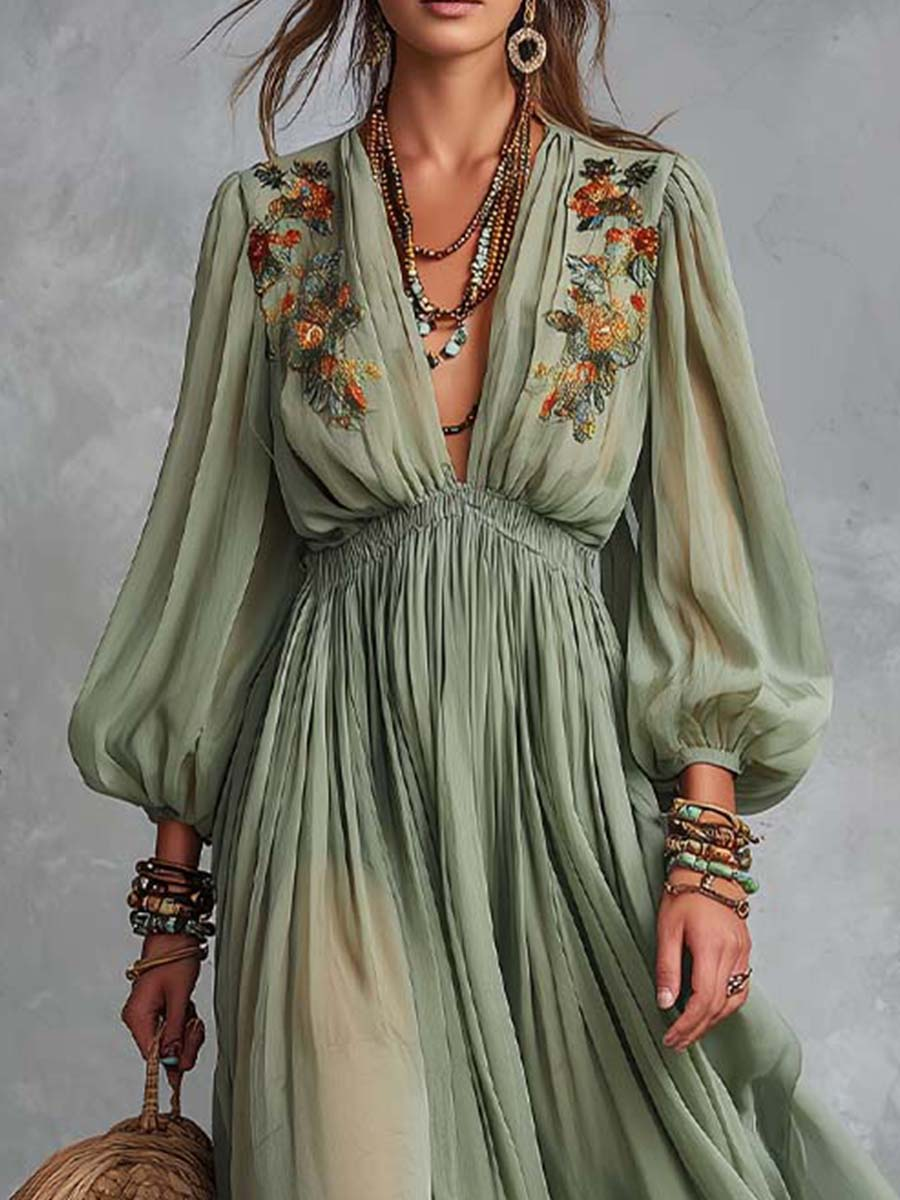 Élodine™ | Böhmisches Maxi-Kleid mit Blumendruck