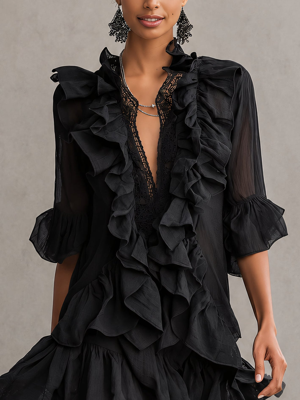 Anaïs | Schwarzes Chiffon-Minikleid mit Rüschen