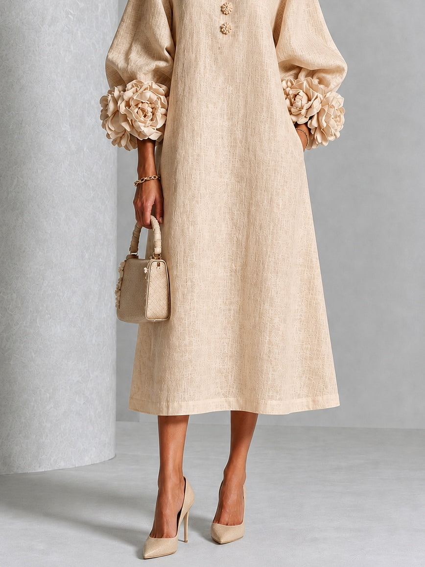 Capucine | Robe midi à manches bouffantes et boutons floraux