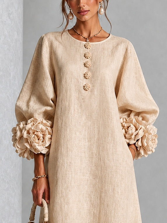 Capucine | Robe midi à manches bouffantes et boutons floraux