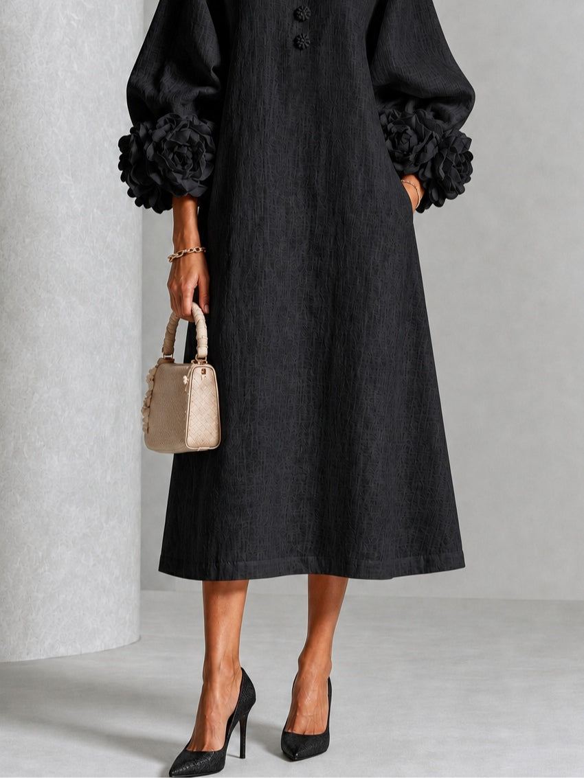 Capucine | Robe midi à manches bouffantes et boutons floraux