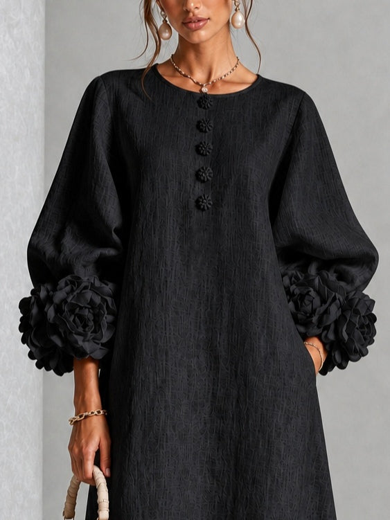 Capucine | Robe midi à manches bouffantes et boutons floraux