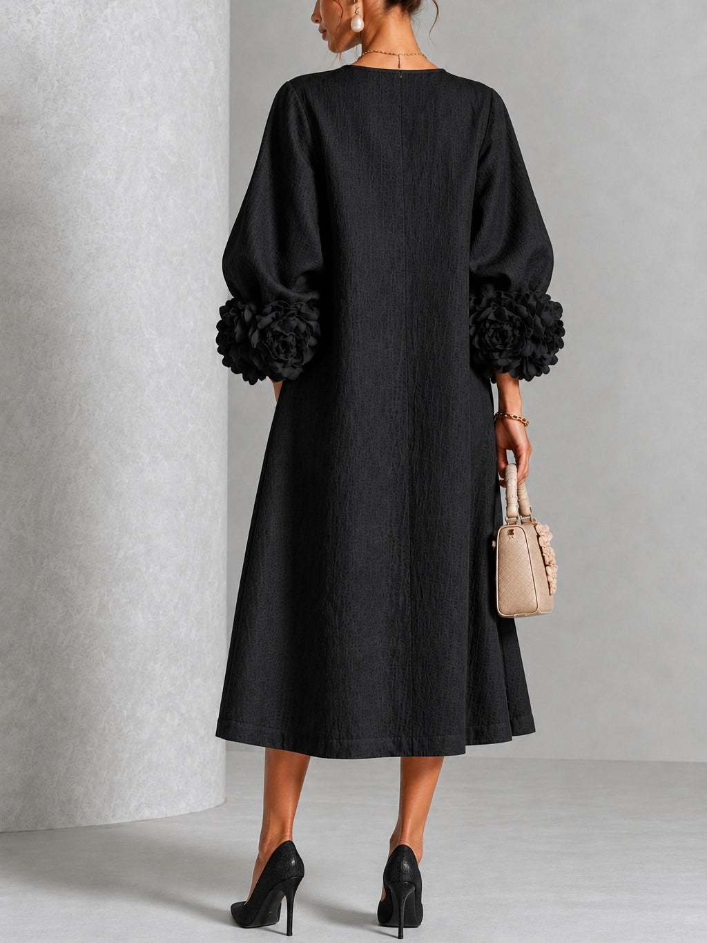 Capucine | Robe midi à manches bouffantes et boutons floraux