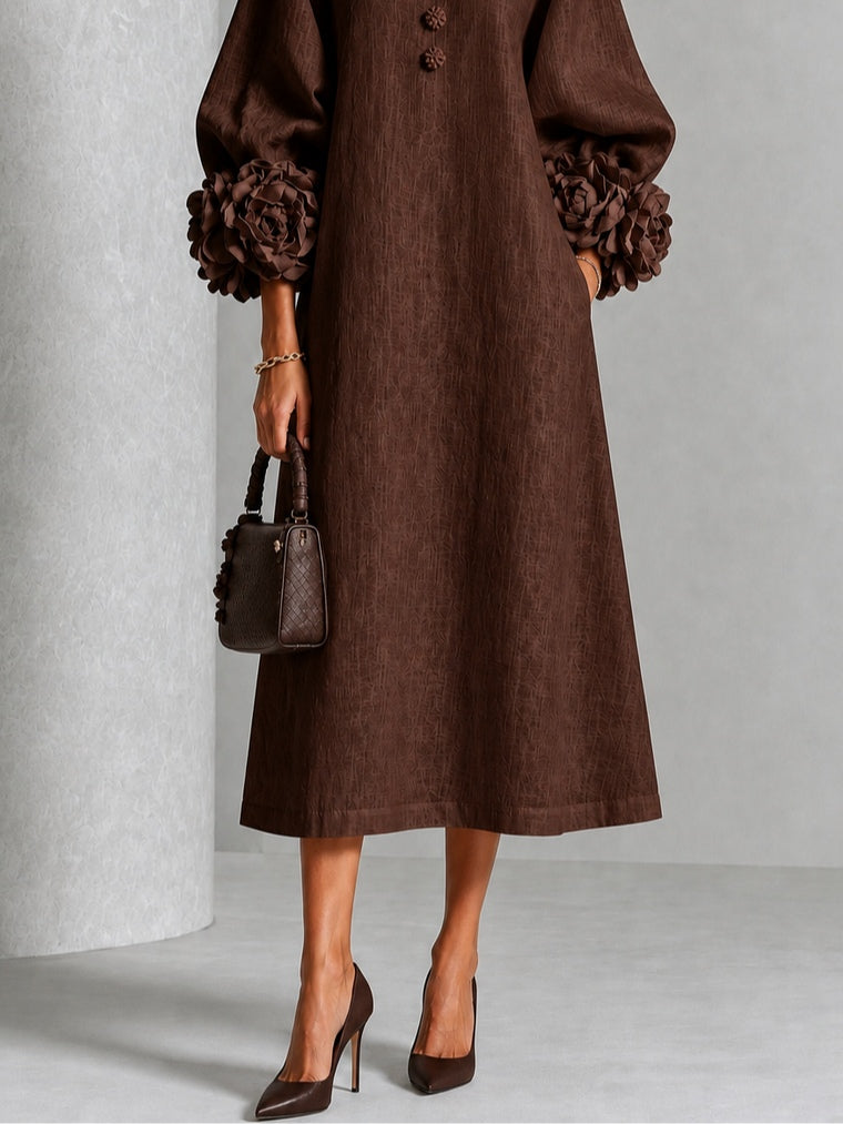 Capucine | Robe midi à manches bouffantes et boutons floraux