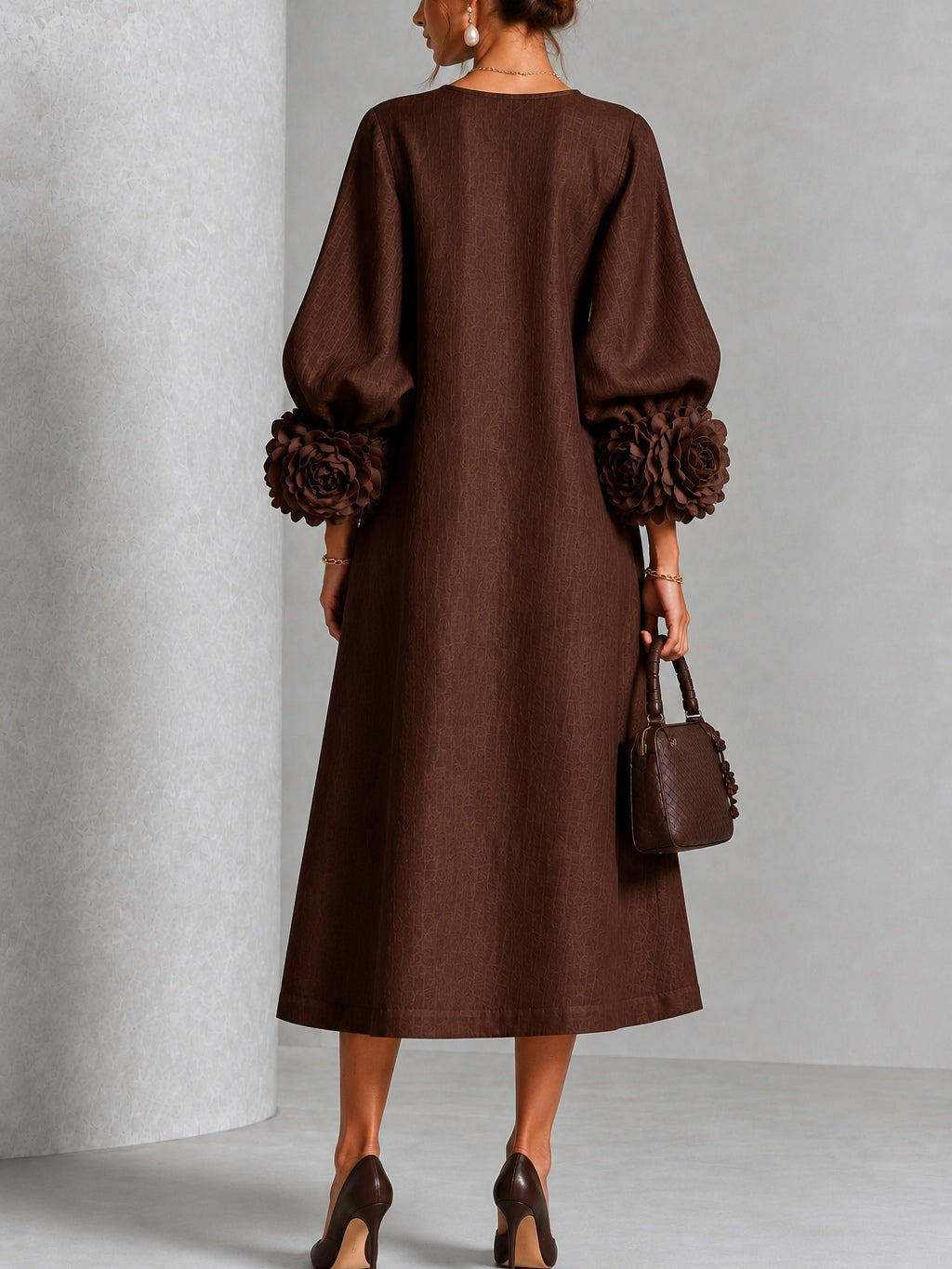 Capucine | Robe midi à manches bouffantes et boutons floraux