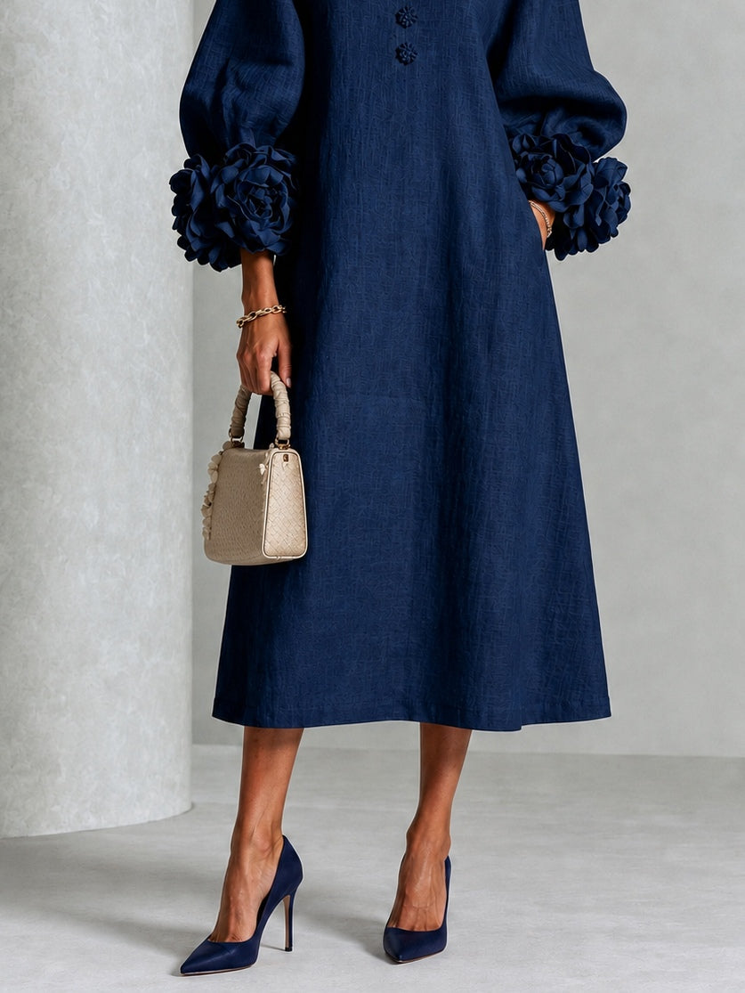 Capucine | Robe midi à manches bouffantes et boutons floraux