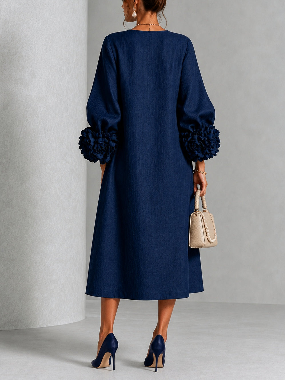Capucine | Robe midi à manches bouffantes et boutons floraux