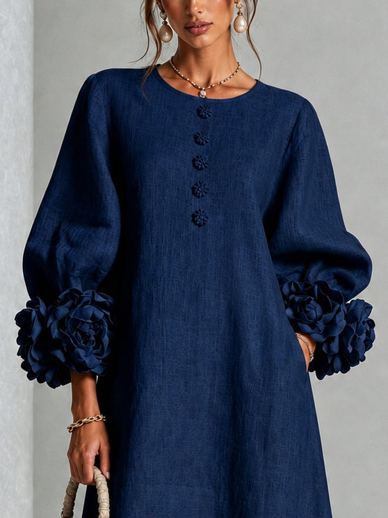 Capucine | Robe midi à manches bouffantes et boutons floraux