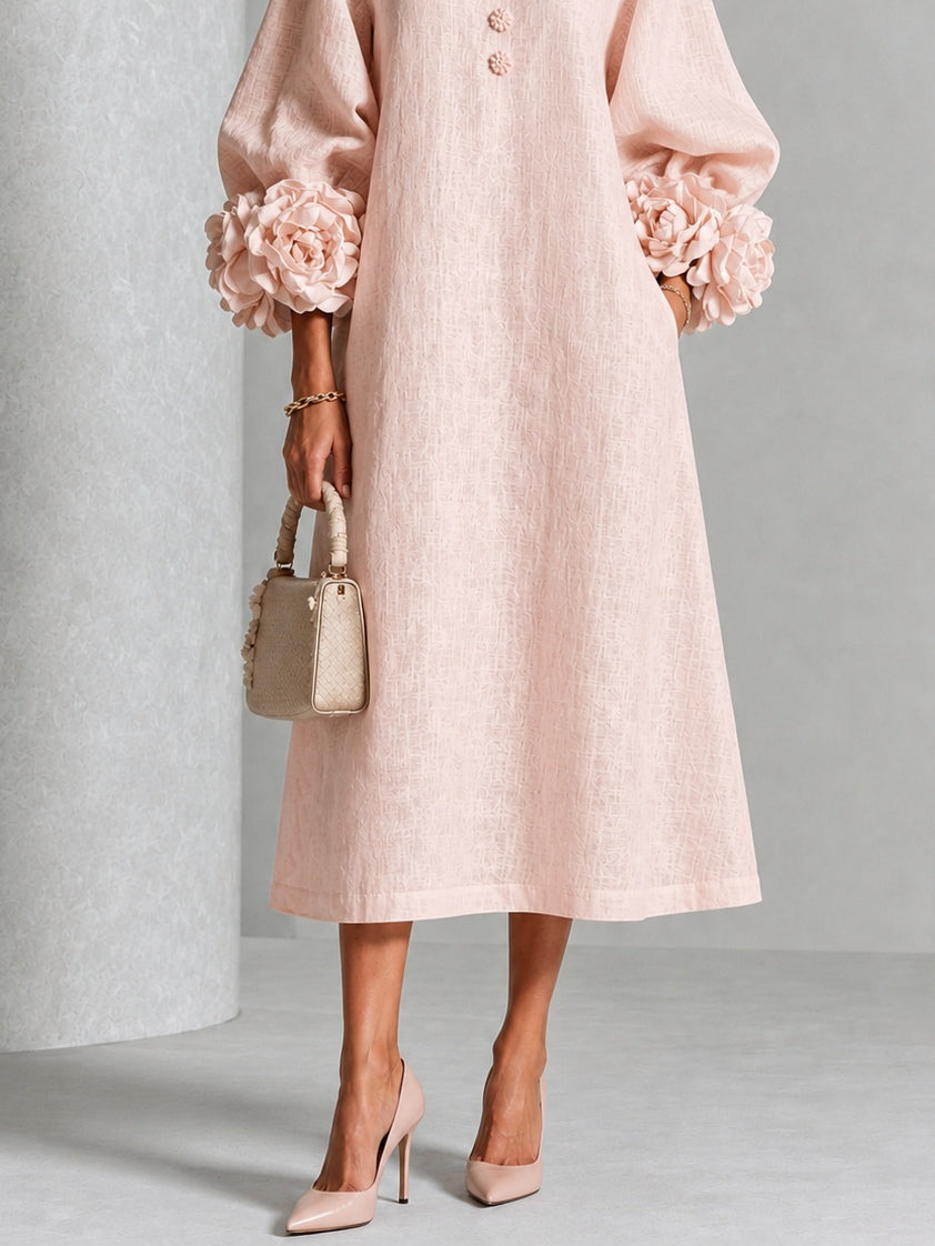 Capucine | Robe midi à manches bouffantes et boutons floraux