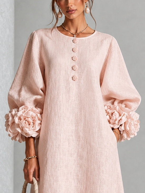 Capucine | Robe midi à manches bouffantes et boutons floraux