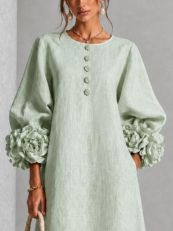 Capucine | Robe midi à manches bouffantes et boutons floraux