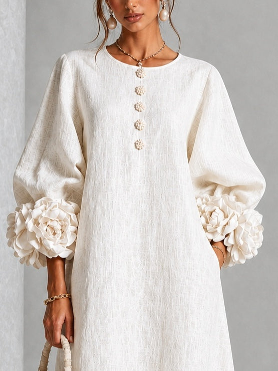 Capucine | Robe midi à manches bouffantes et boutons floraux