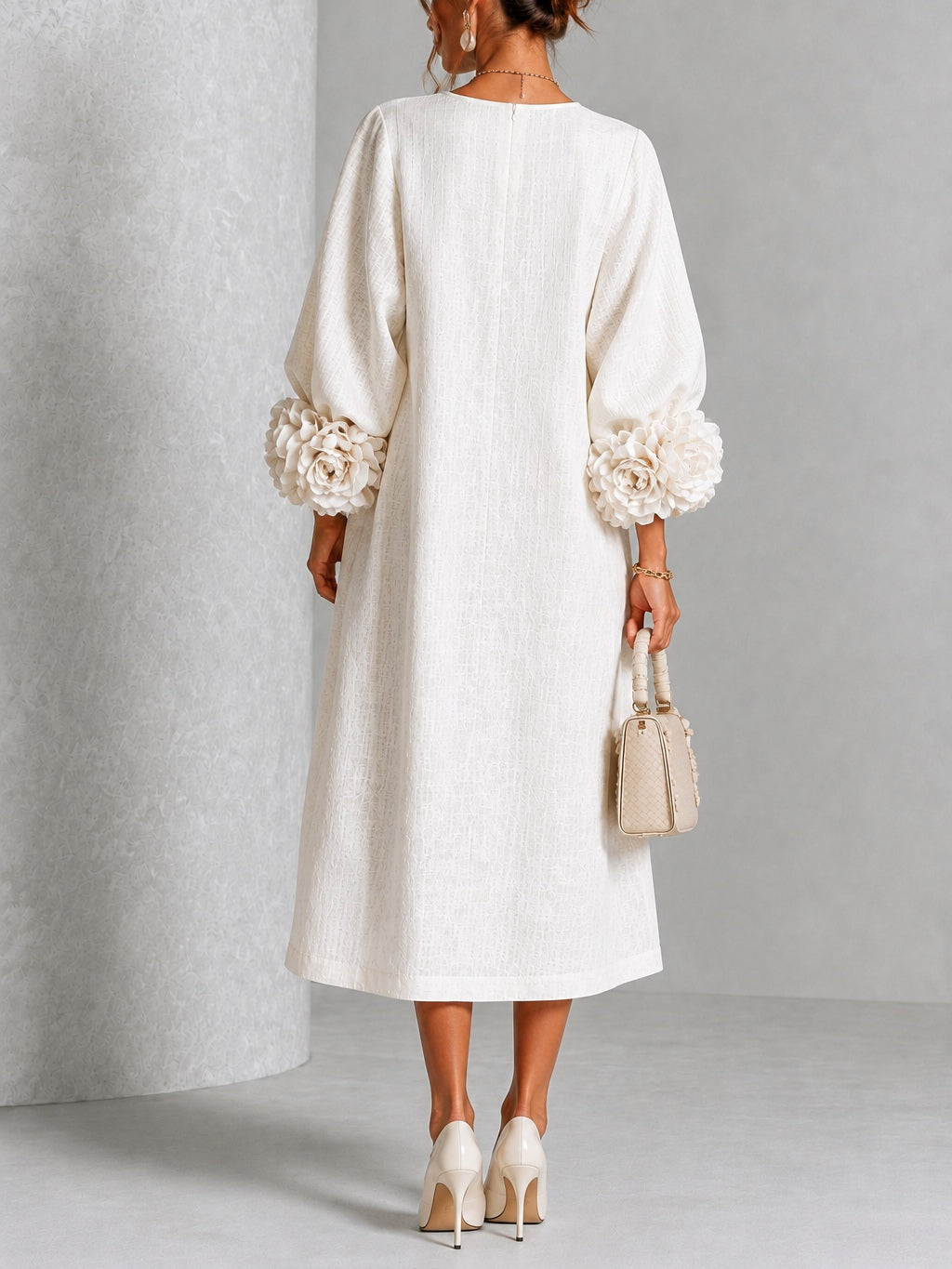 Capucine | Robe midi à manches bouffantes et boutons floraux