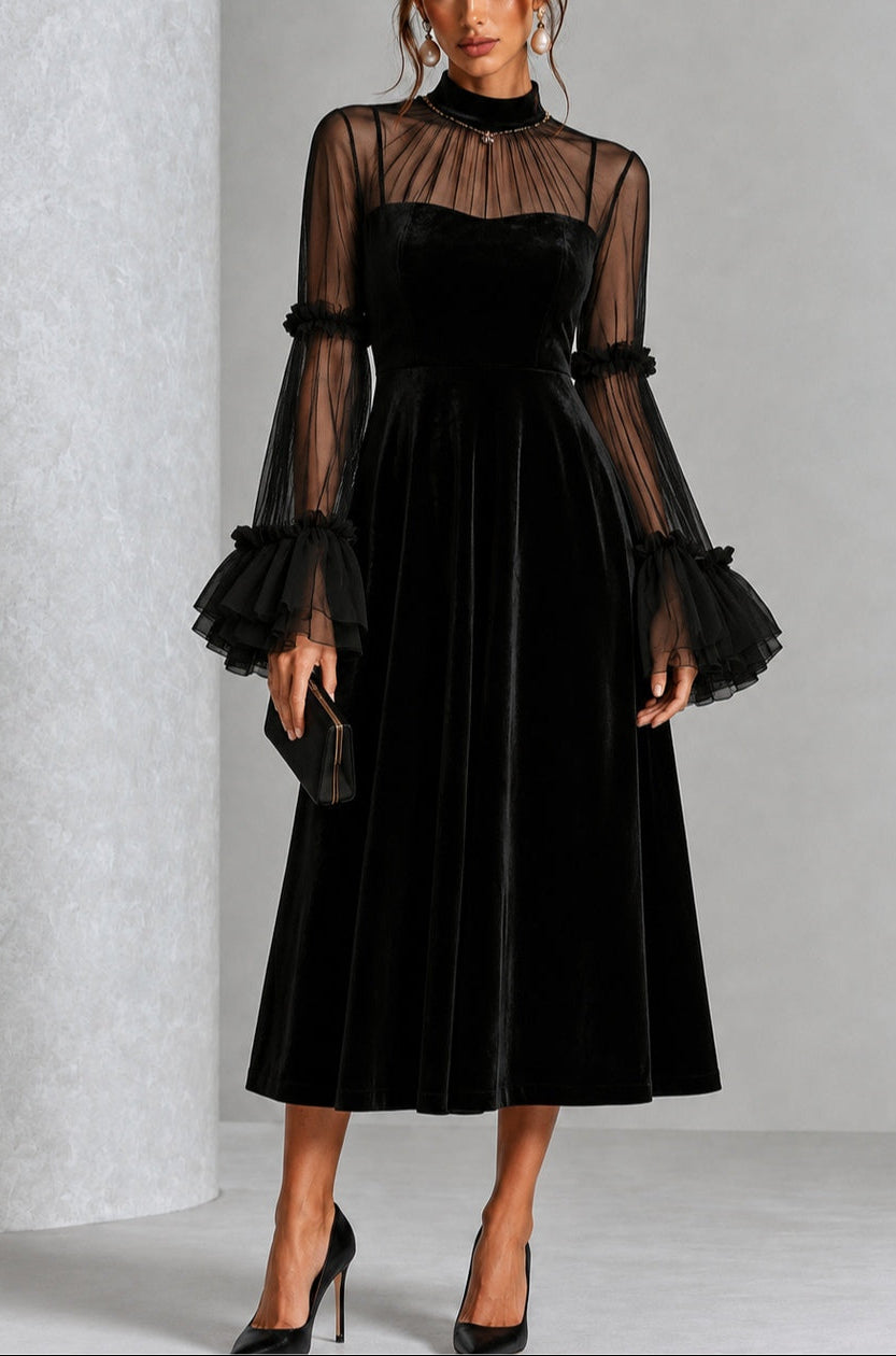 Éléonore | Robe en velours plissée longueur midi