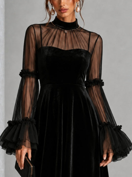 Éléonore | Robe en velours plissée longueur midi