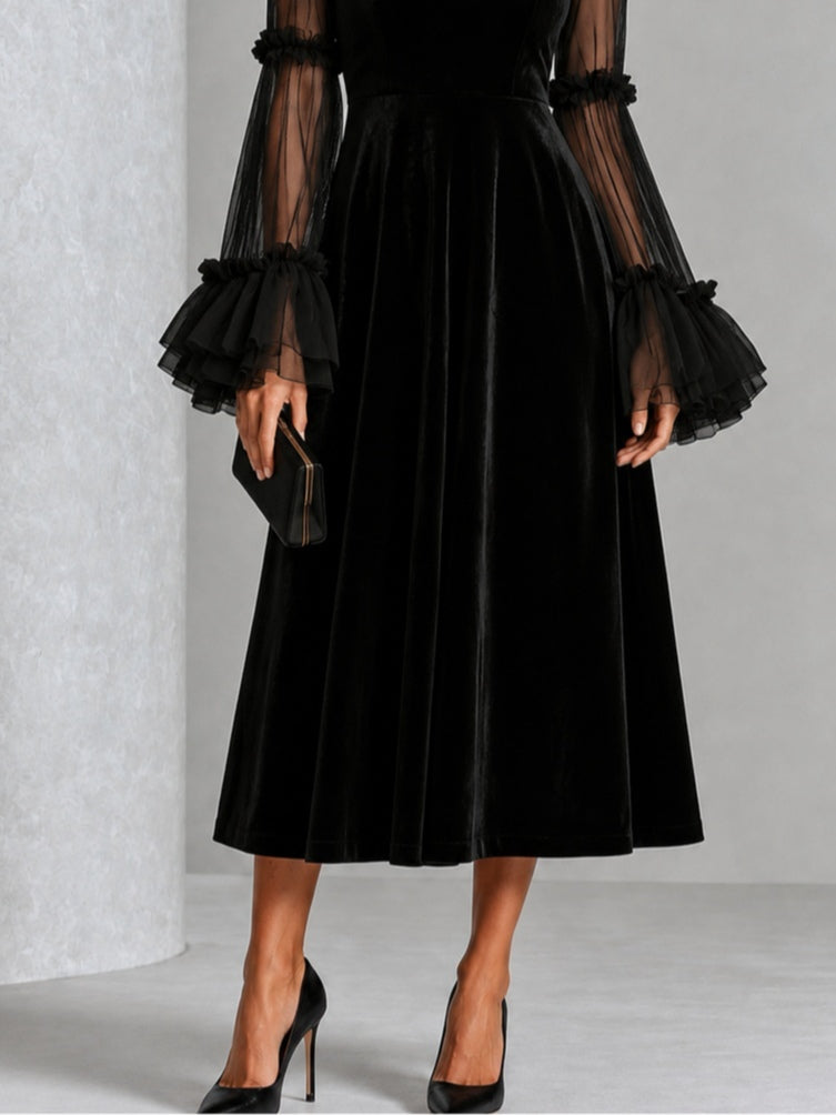 Éléonore | Robe en velours plissée longueur midi