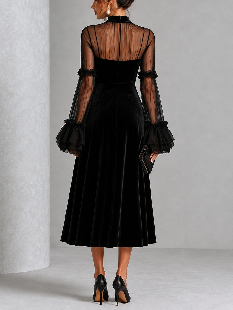Éléonore | Robe en velours plissée longueur midi