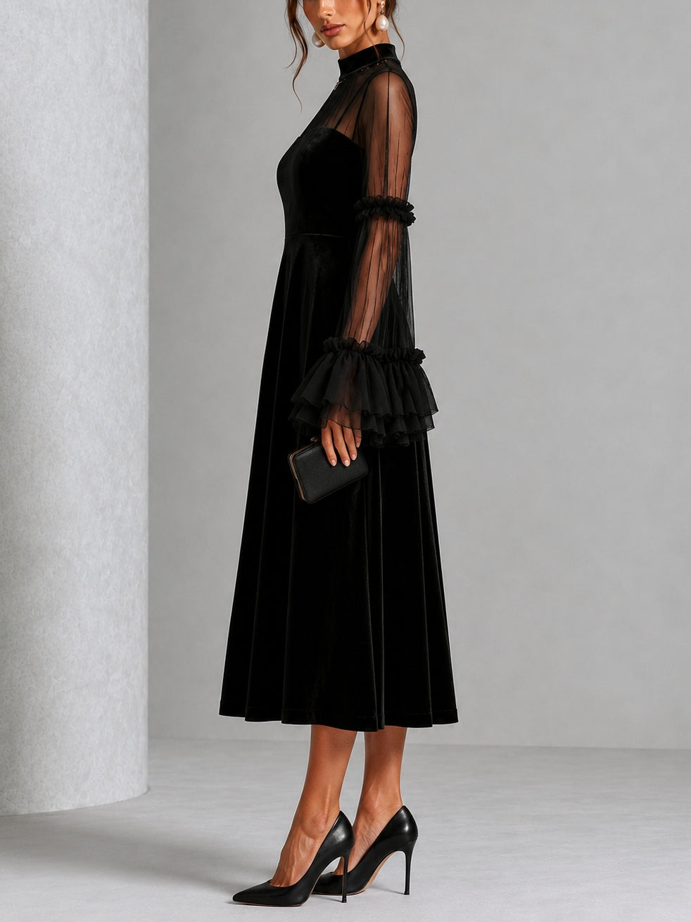 Éléonore | Robe en velours plissée longueur midi