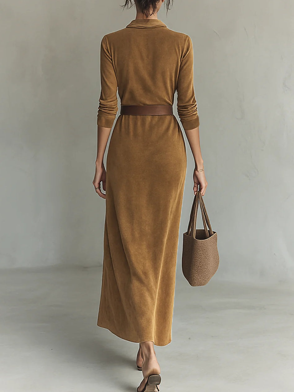 Juline™ | Maxi-Kleid aus Veloursleder mit Revers