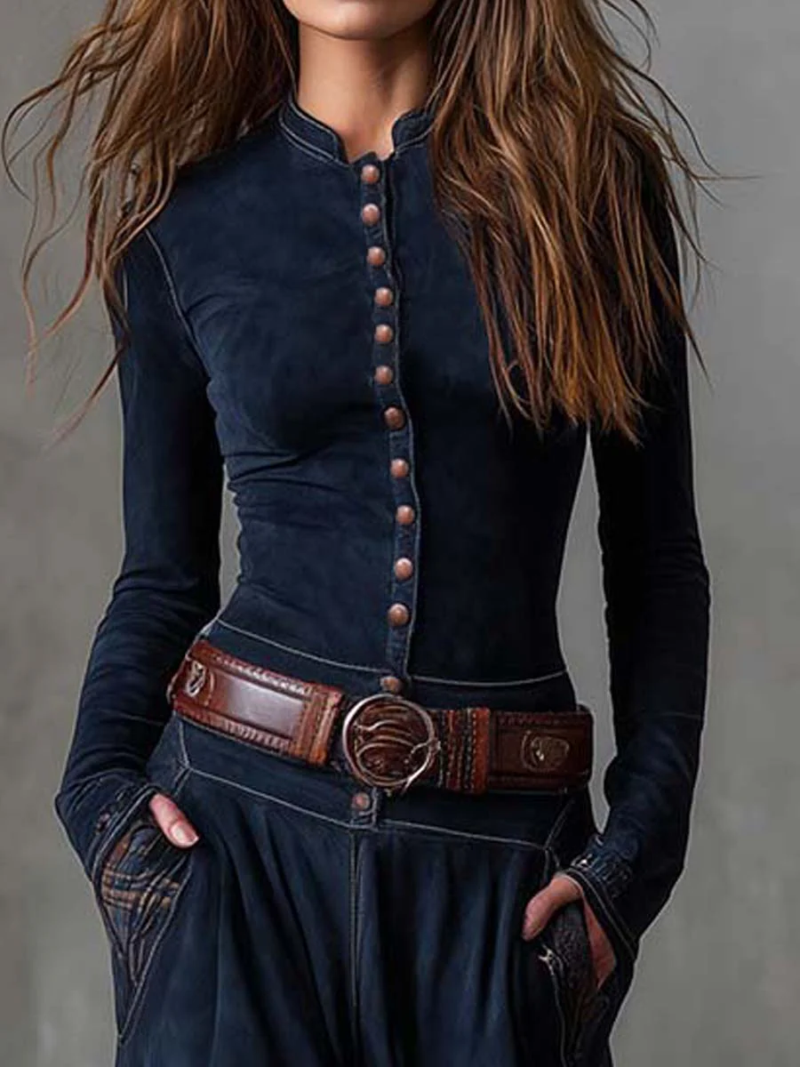 Élise | Robe longue effet daim avec ceinture à la taille