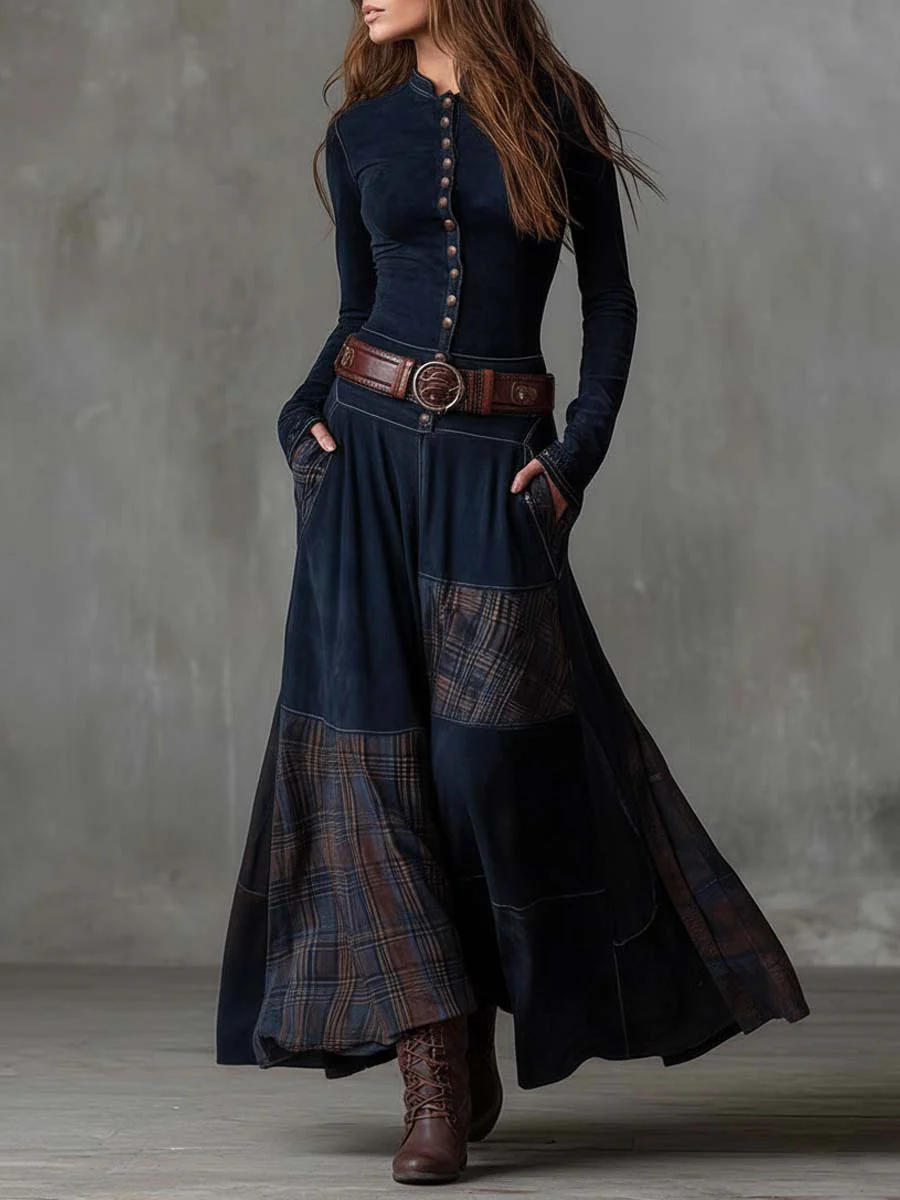 Élise | Robe longue effet daim avec ceinture à la taille