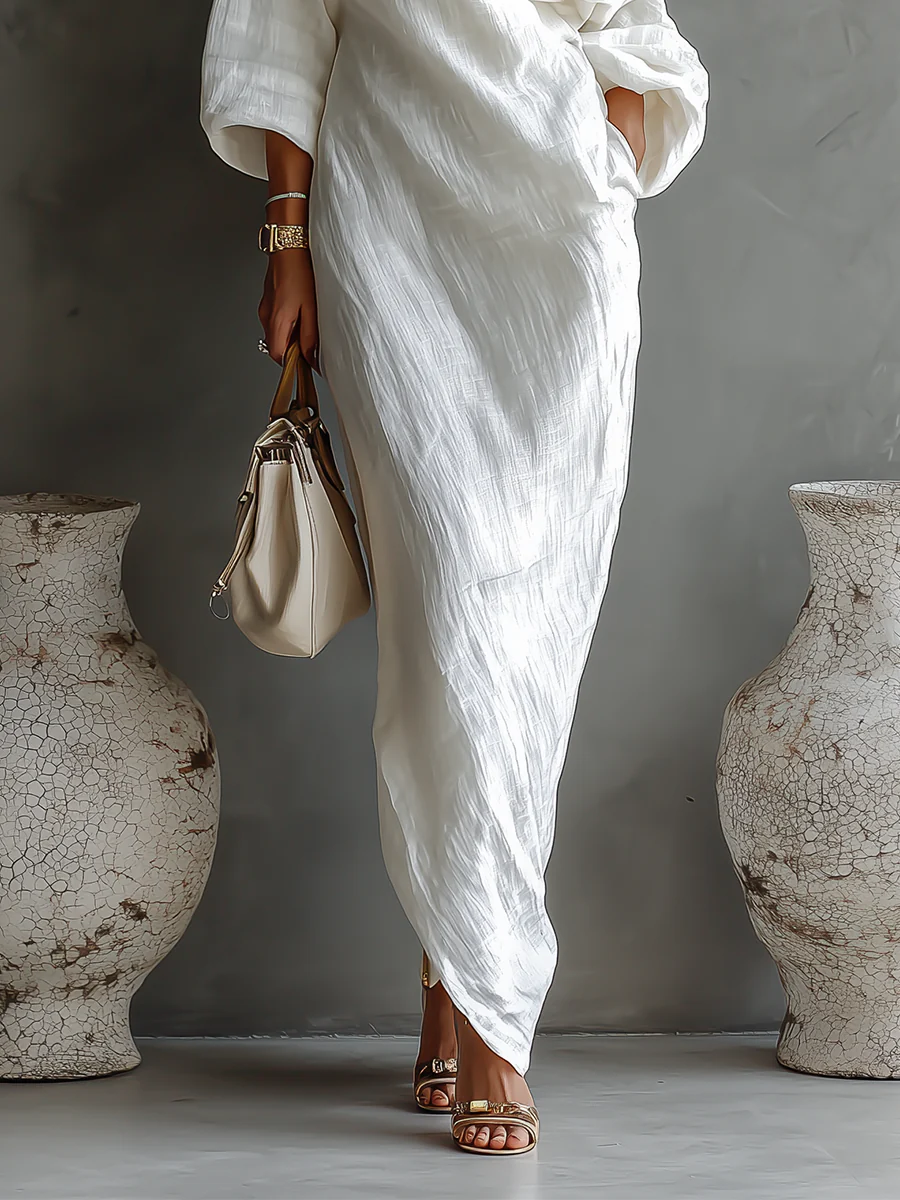 Élise™ | Robe longue blanche élégante à épaules dénudées