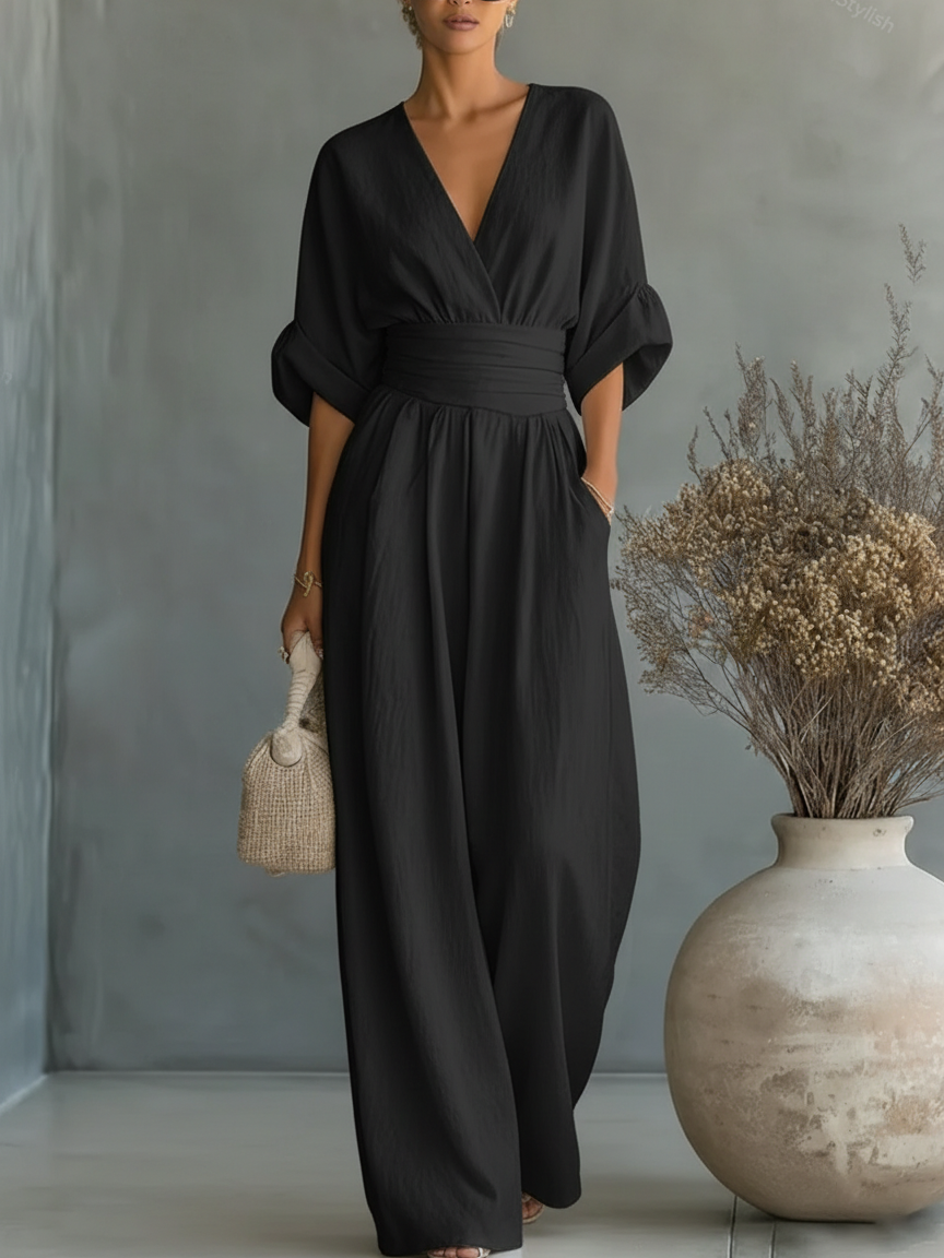 Eleganter V-Ausschnitt Hochtaillierter Overall