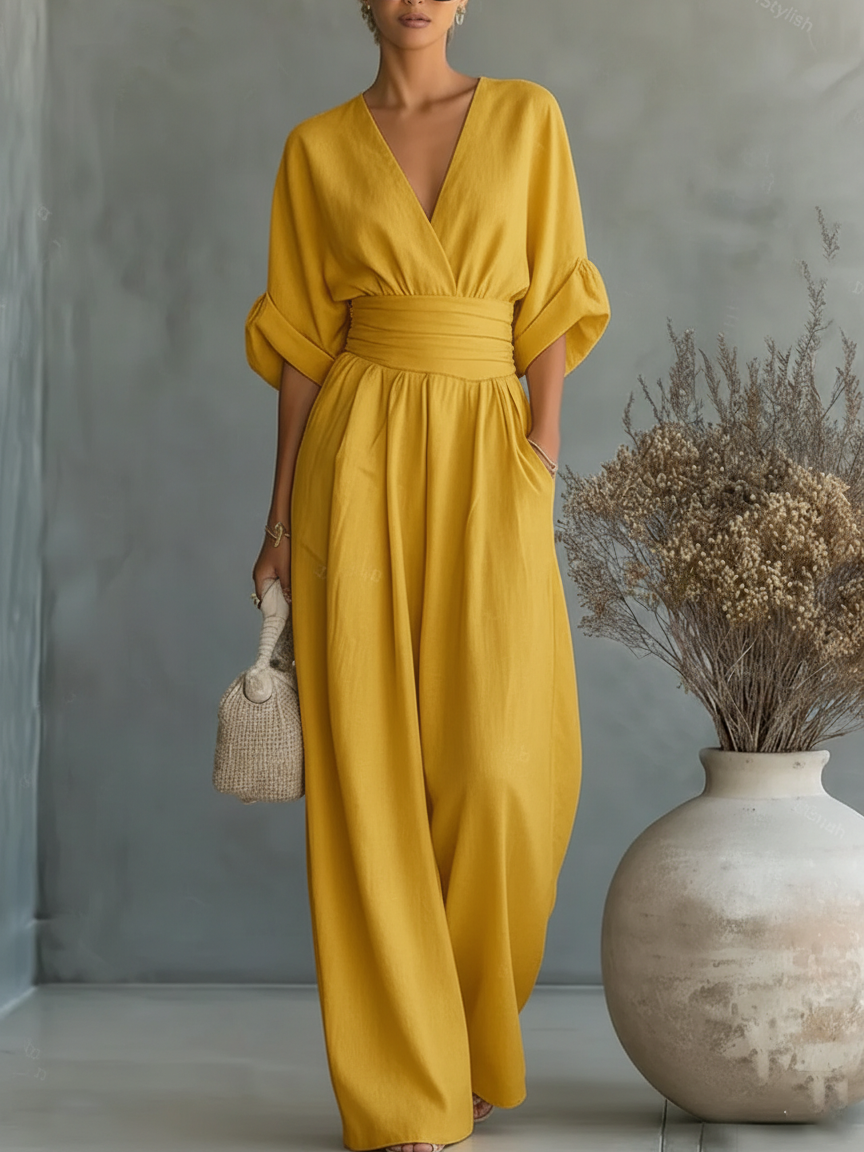 Maja | Eleganter V-Ausschnitt Hochtaillierter Overall