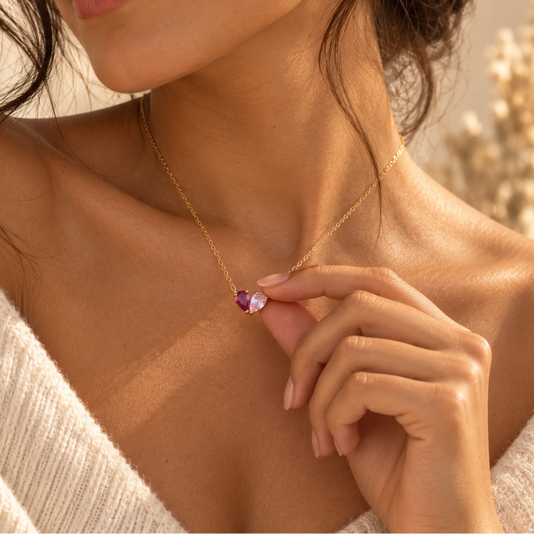 Nelia – Collier cœur avec pierre de naissance
