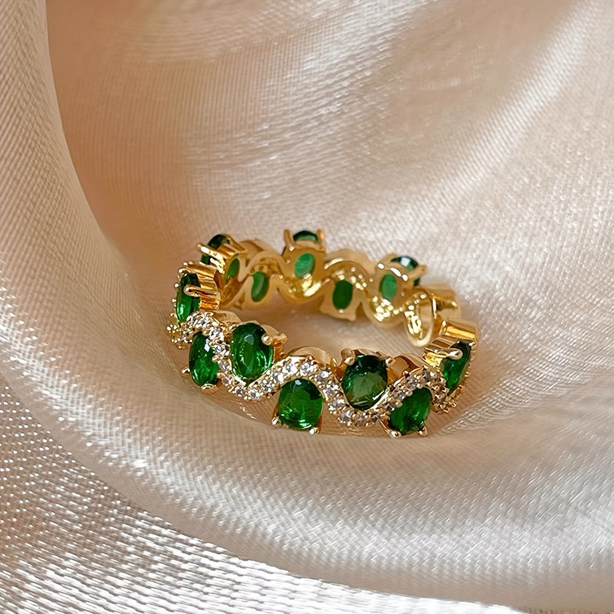 Calira Émeraude Étincelante Bague Ouverte en Or