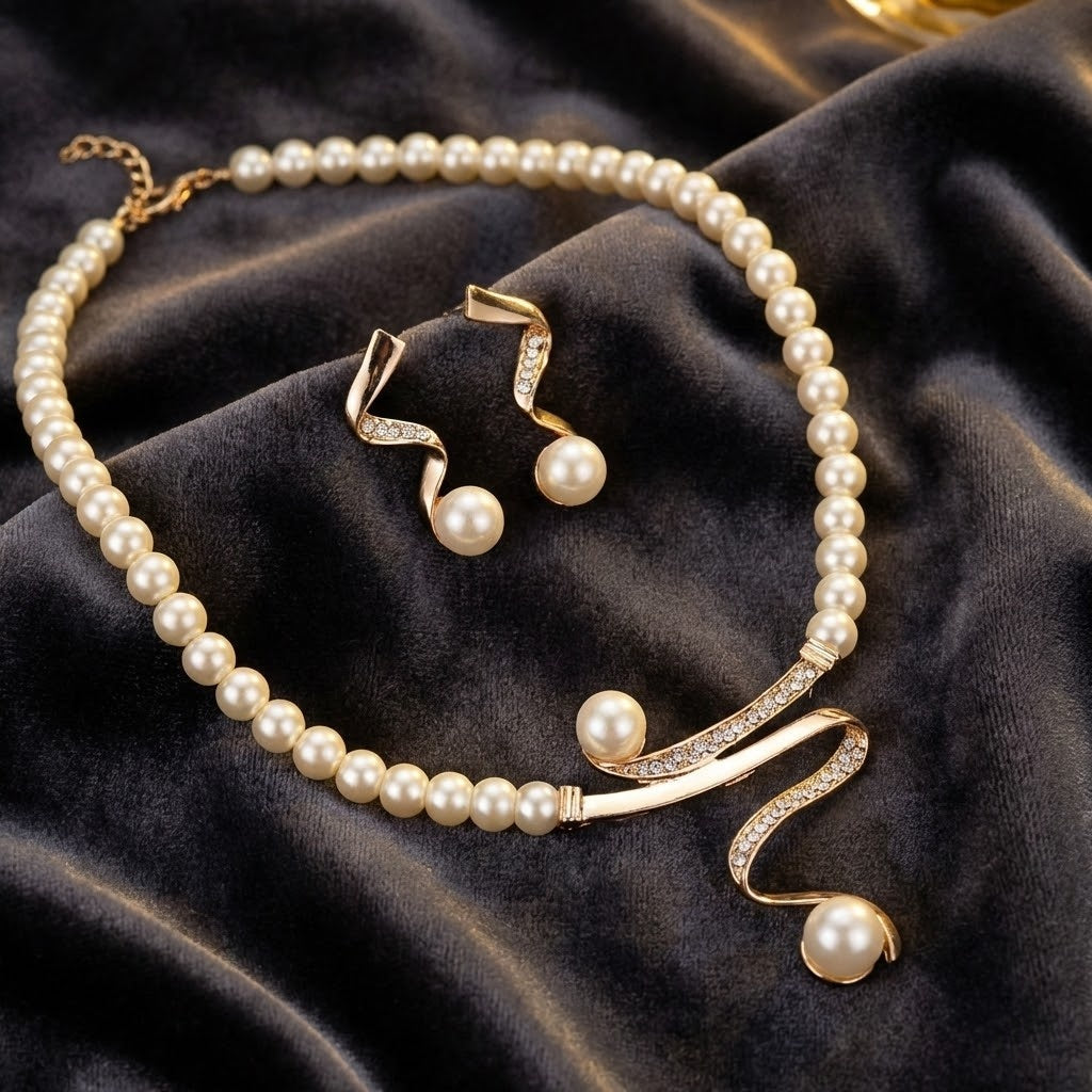 Ensemble de bijoux perles ondulées élégant