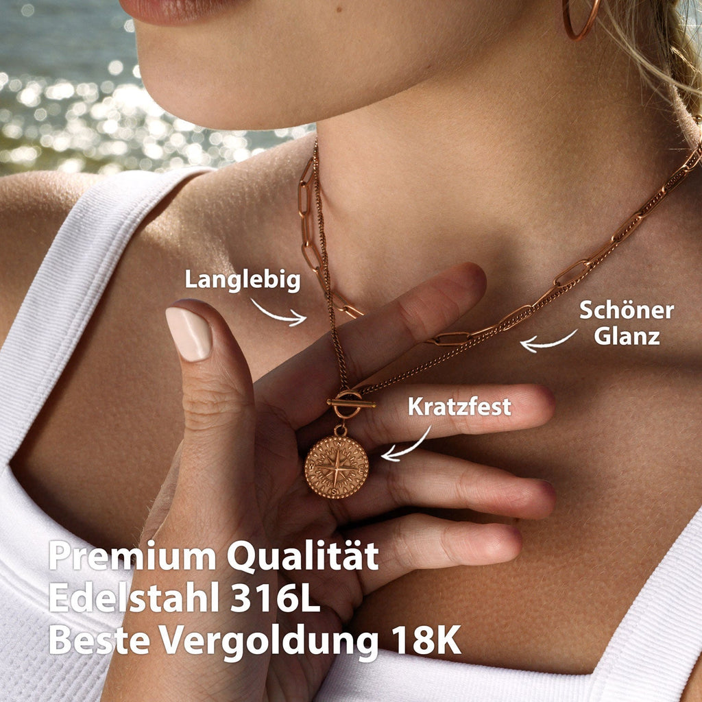 BonnyCompass Kette mit Kompass Anhänger Rosegold