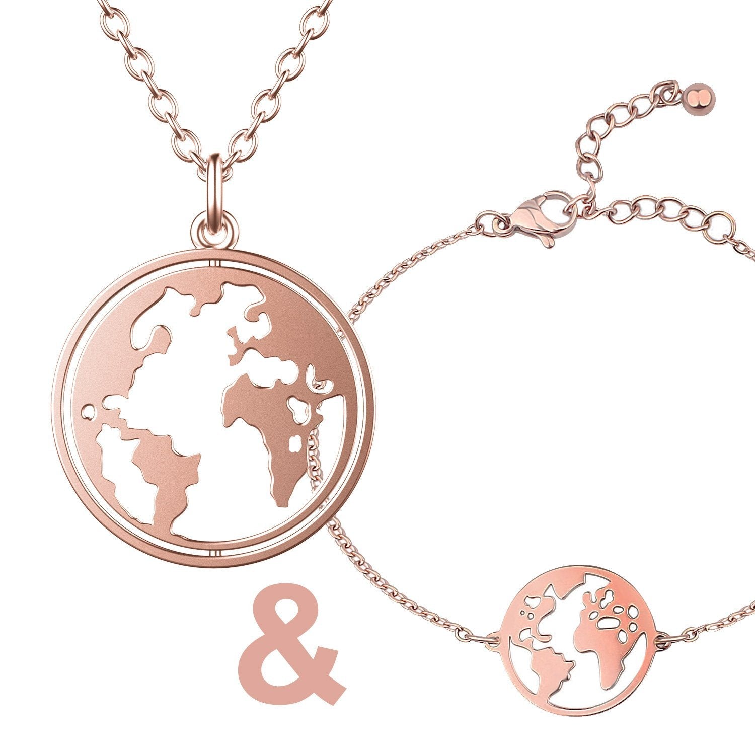 Bundle : collier globe BonnyWorld + bracelet en or rose