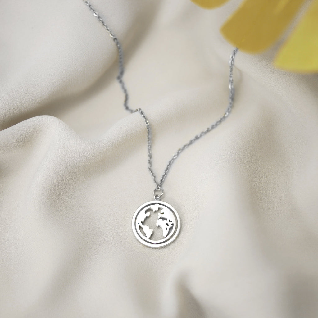 Bundle: BonnyWorld Weltkugel Kette + Armband Silber