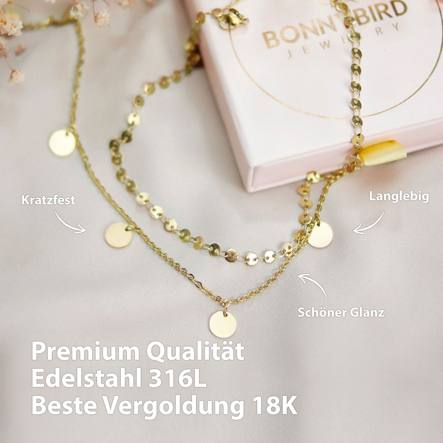 Bundle: BonnyCoin Plättchen Kette + Armband Gold