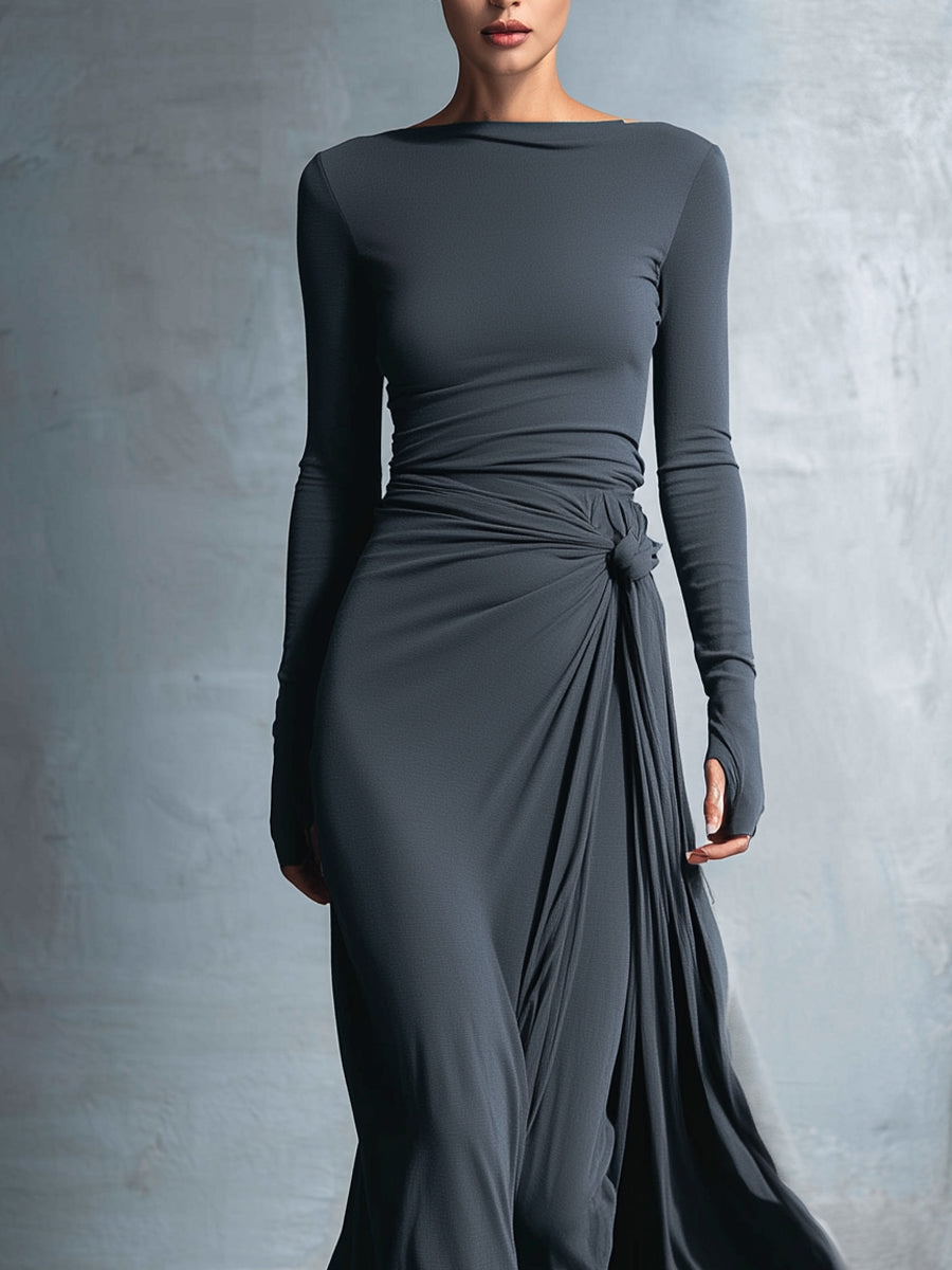 Naomie | Robe longue avec nœud latéral