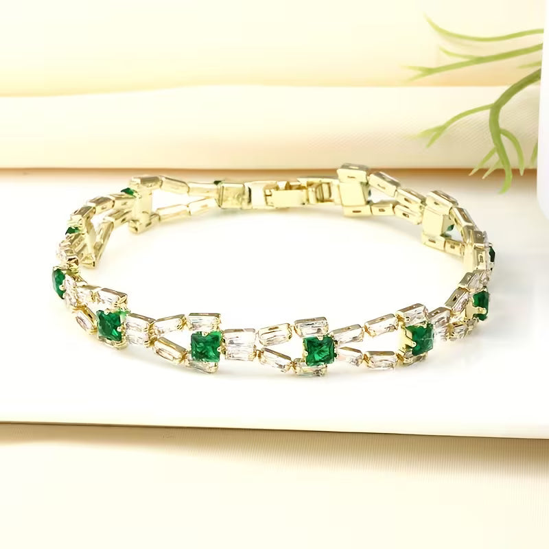 Bracelet Tennis Vert en Maillons | Or