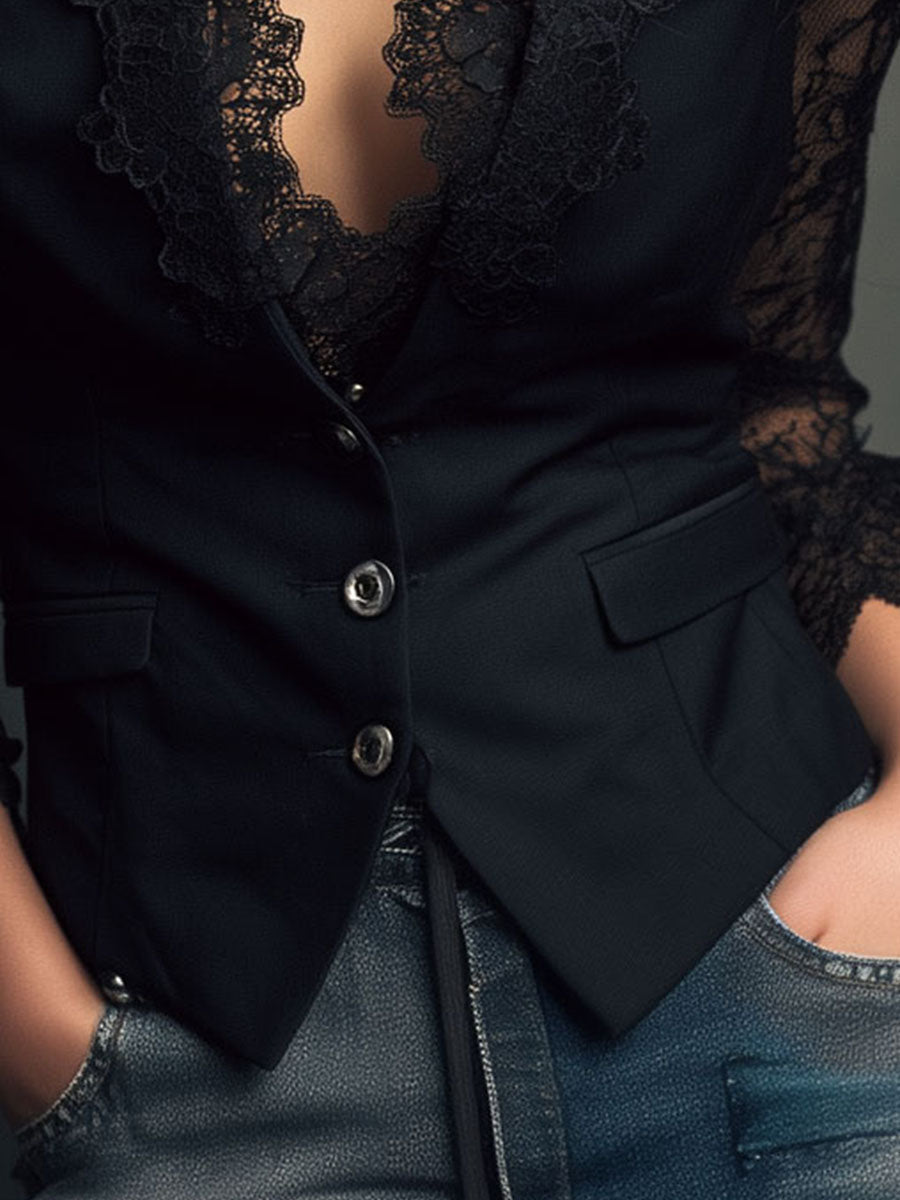 Noémie | Blazer noir avec manches semi-transparentes