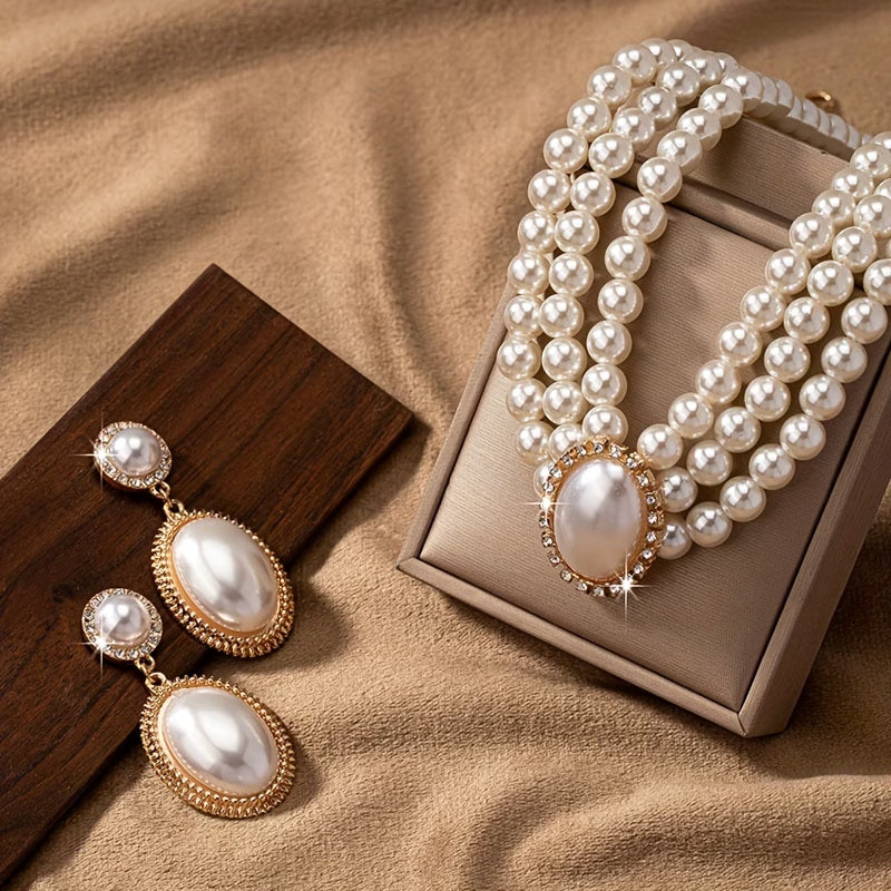 Ensemble de bijoux classique avec rang de perles