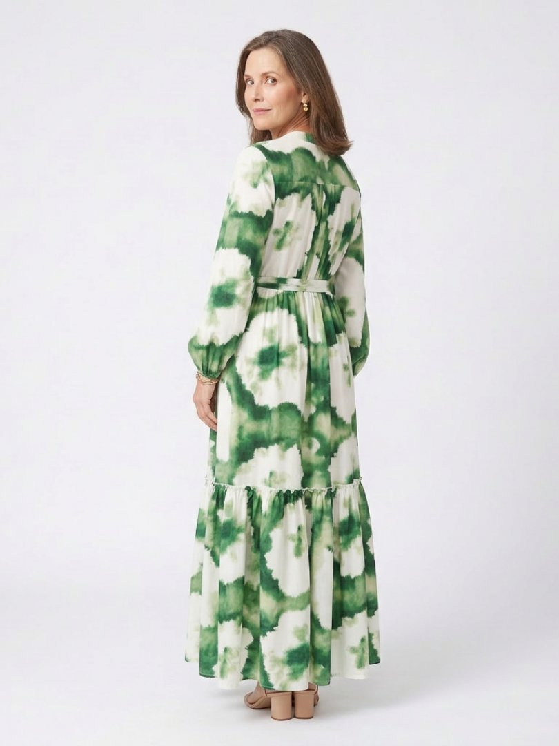 Sabine | Robe Maxi à Manches Longues avec Ceinture à Liens