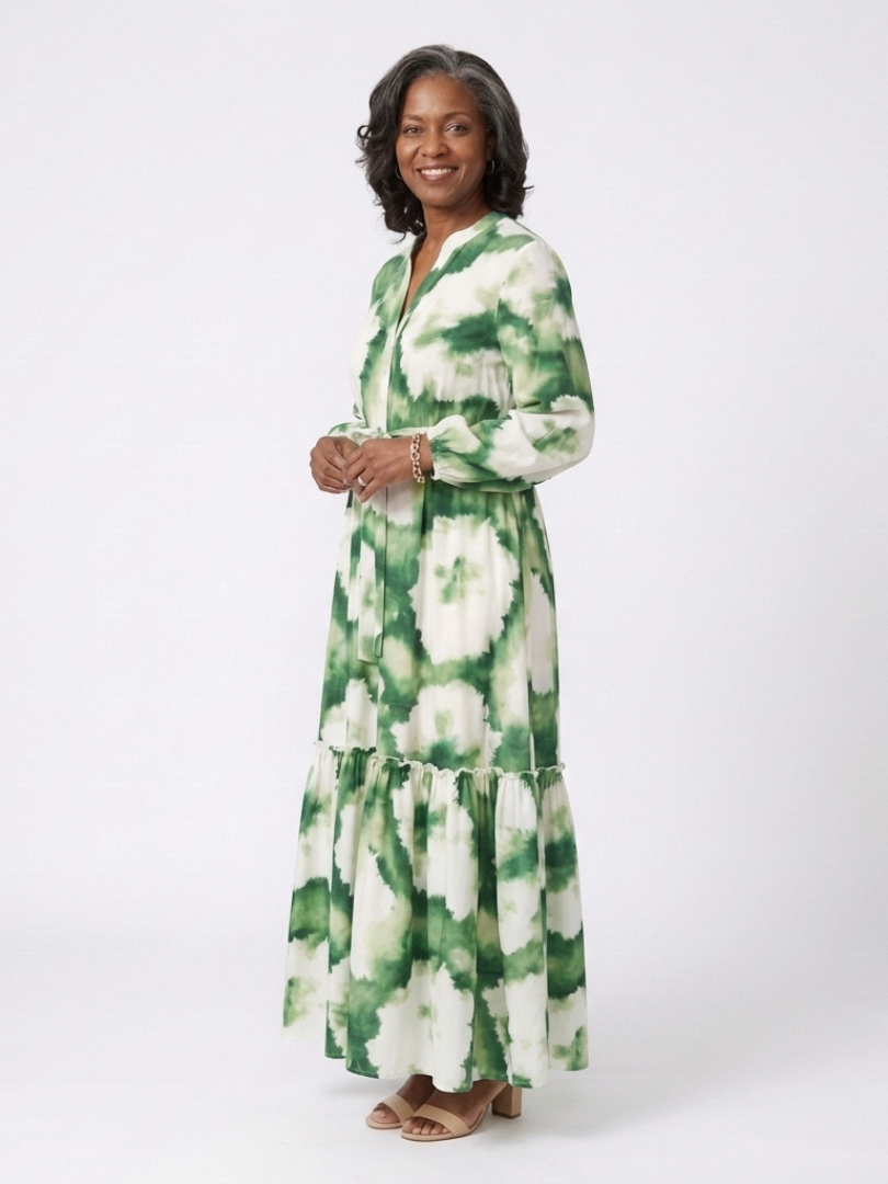 Sabine | Robe Maxi à Manches Longues avec Ceinture à Liens