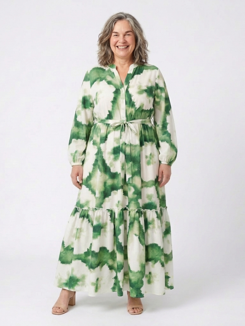 Sabine | Robe Maxi à Manches Longues avec Ceinture à Liens