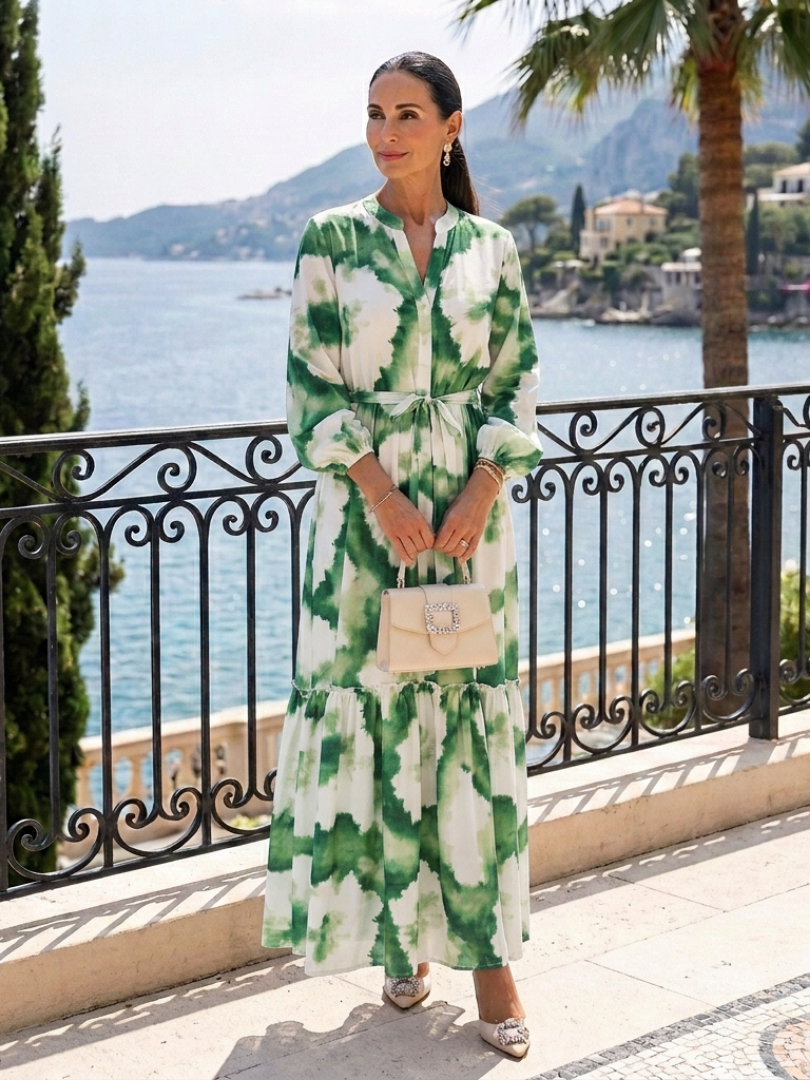 Sabine | Robe Maxi à Manches Longues avec Ceinture à Liens