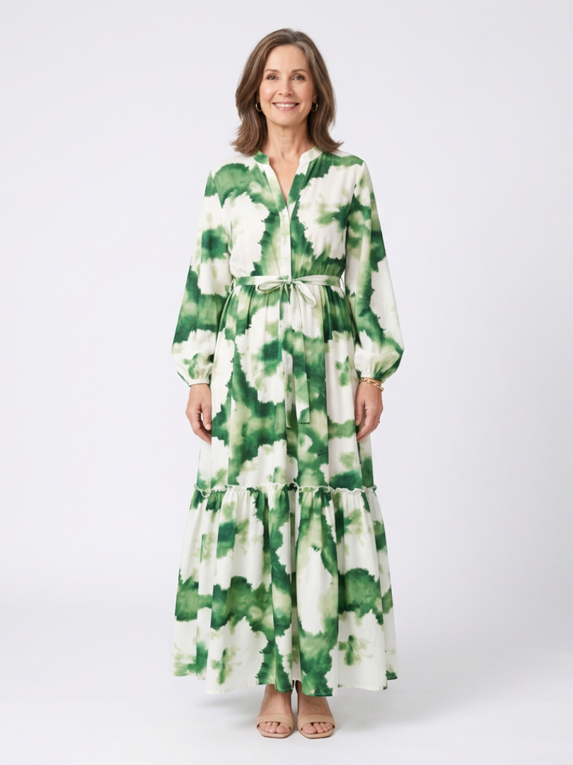 Sabine | Robe Maxi à Manches Longues avec Ceinture à Liens